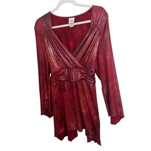 Vintage Y2K Fashion Bug Red Shimmer‎ Wrap Tunic Top 18/20